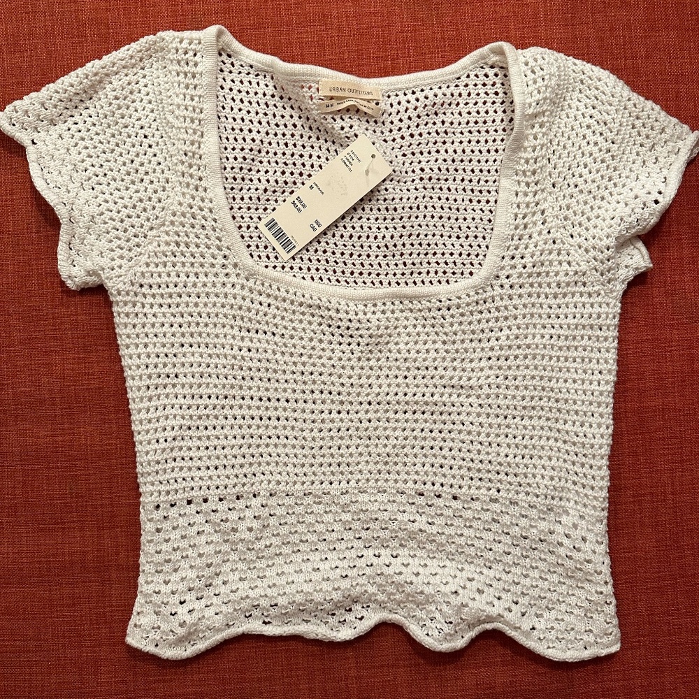 White Crochet Top - Brand New - Size M - Little Hearts